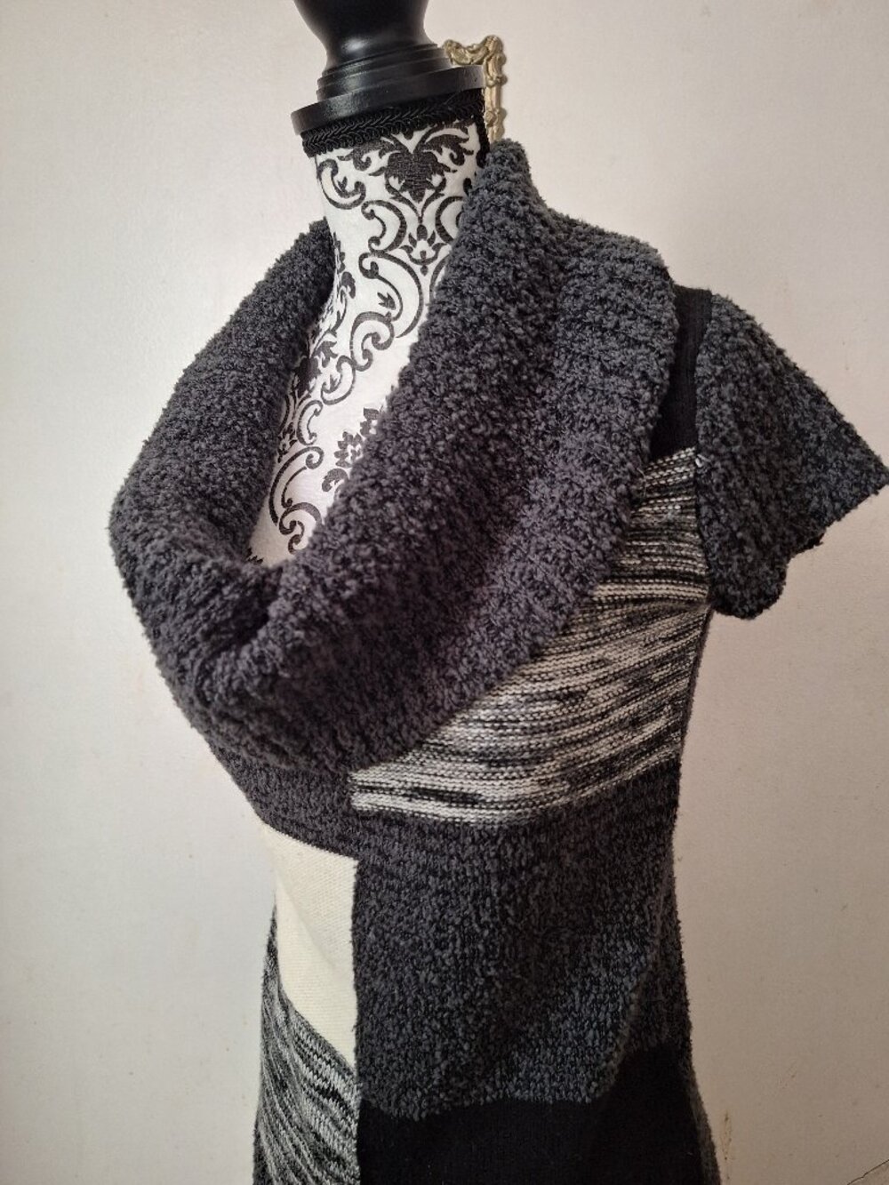 Sweater Size Medium Cowl Neck Grey White Black Fall